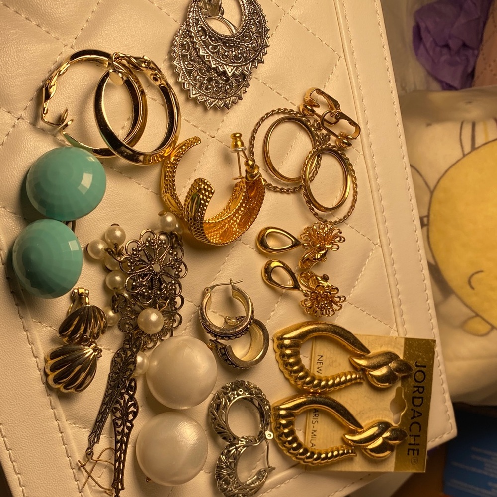 12 Pairs of Vintage Gold and Silver Earring Collection